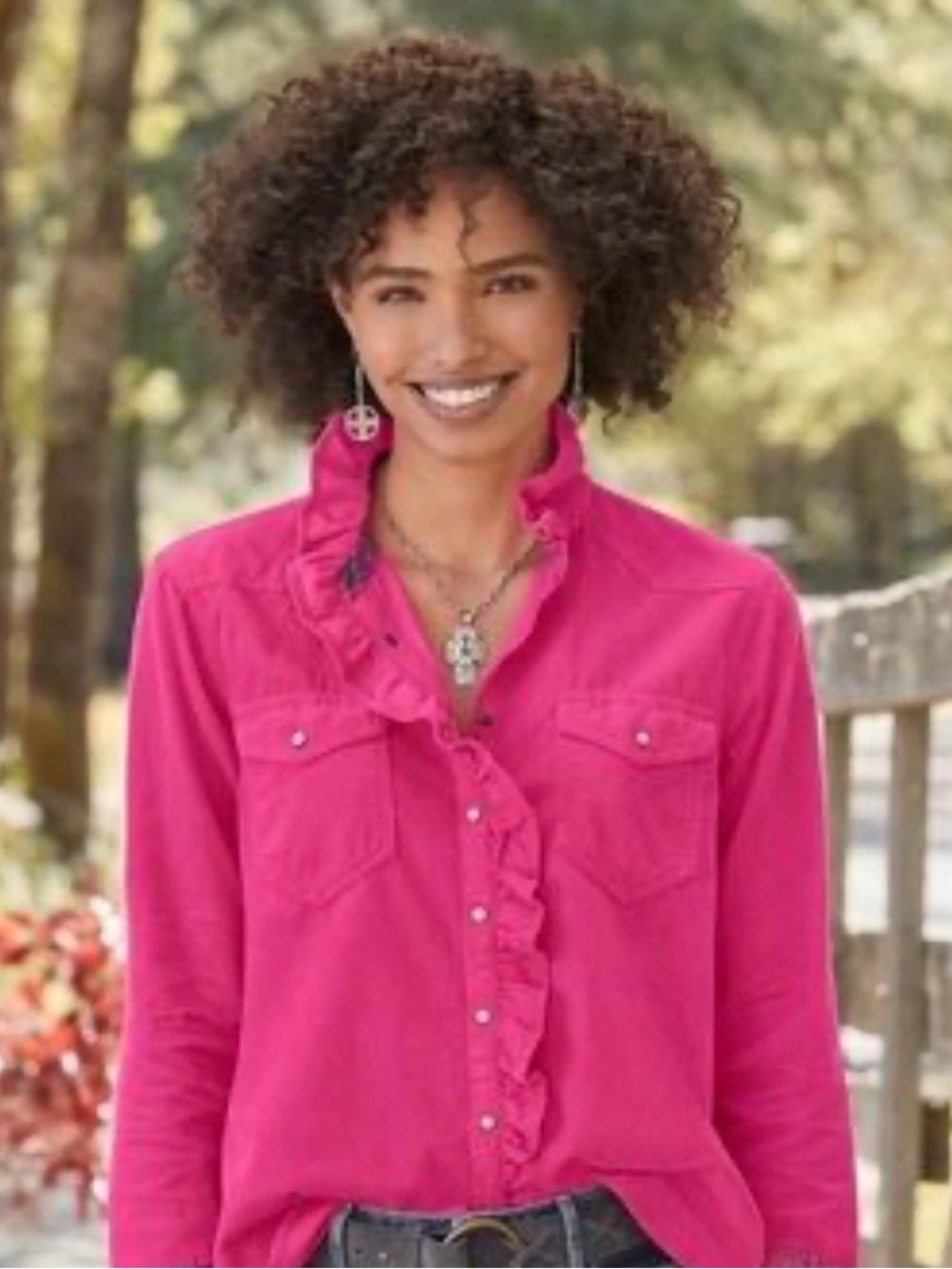 Sundance Ombeline Ruffled Corduroy Shirt - Fuchsia Pink Size PXXS